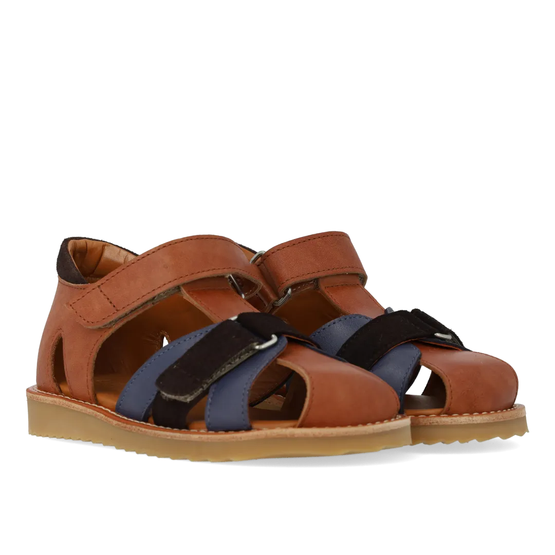 Colourblock leather sandal with suede details