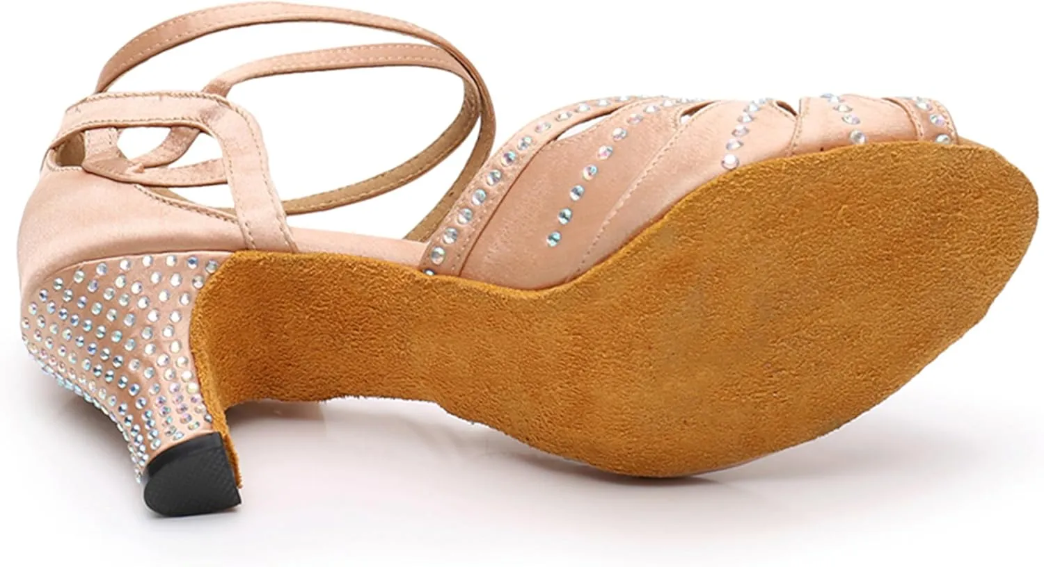 Comfortable Dancing Heels for Women Satin Party Wedding Sandals with Rhinestone