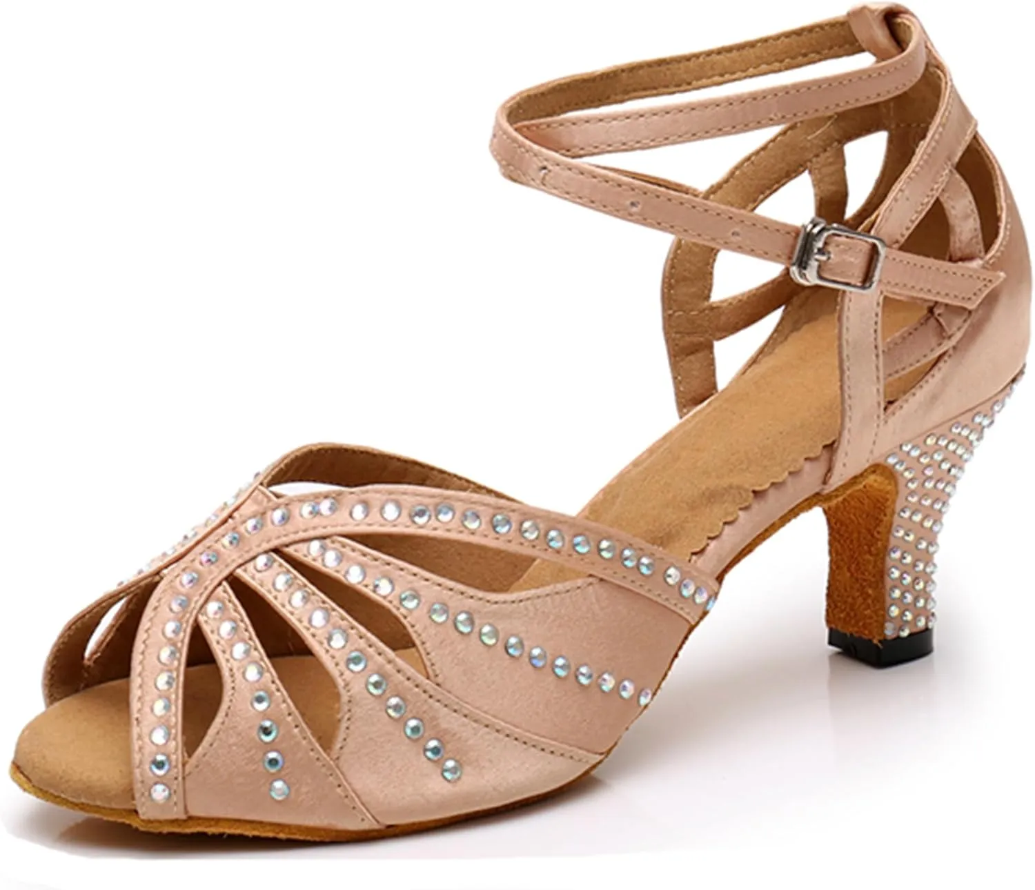 Comfortable Dancing Heels for Women Satin Party Wedding Sandals with Rhinestone