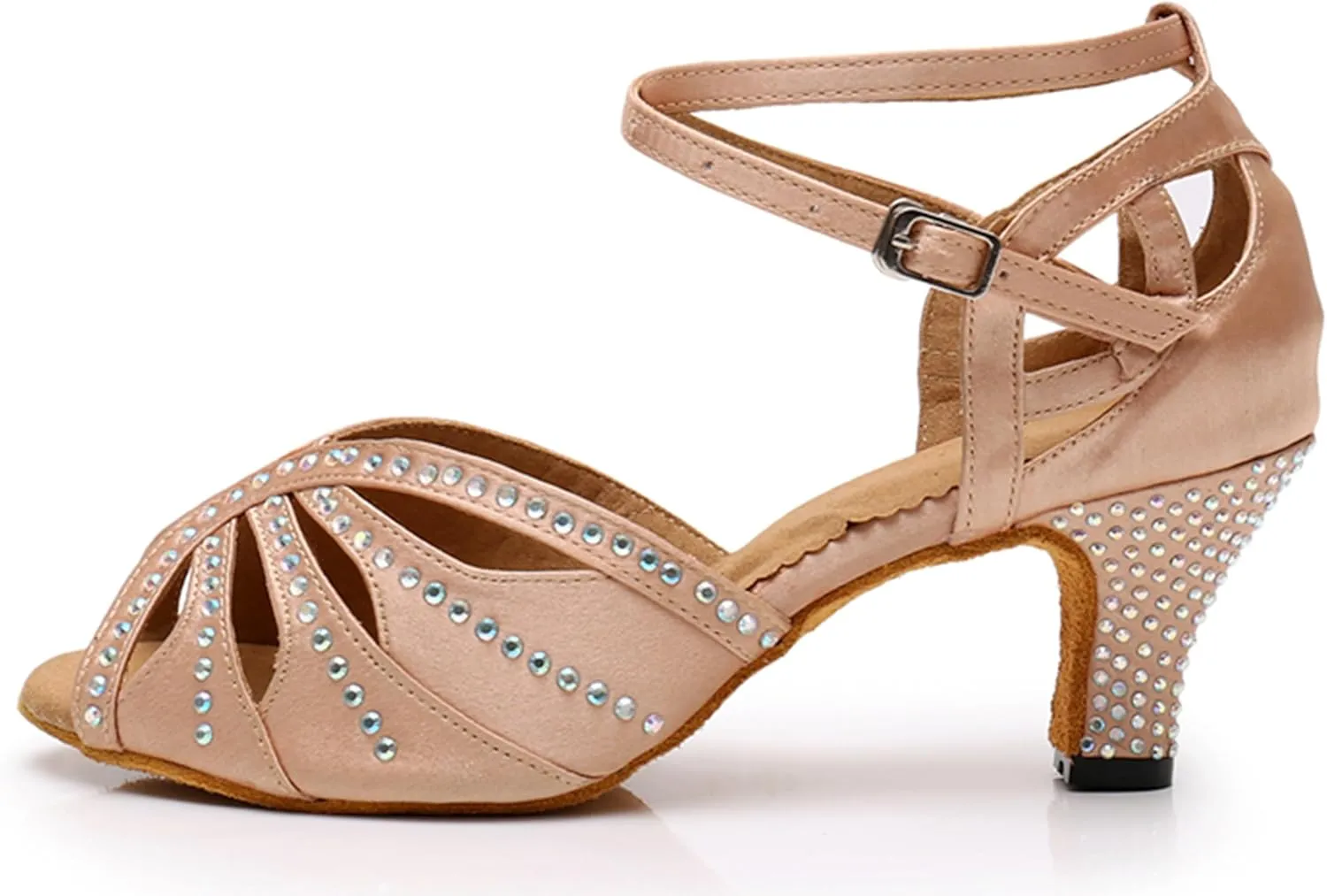Comfortable Dancing Heels for Women Satin Party Wedding Sandals with Rhinestone