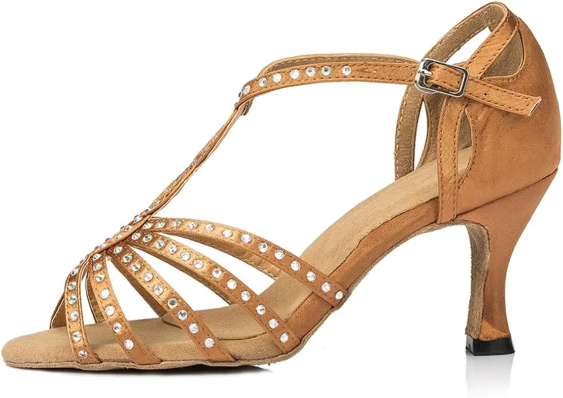 Comfortable Dancing Heels for Women Satin Party Wedding Sandals with Rhinestone