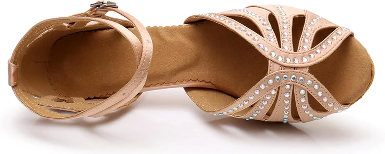 Comfortable Dancing Heels for Women Satin Party Wedding Sandals with Rhinestone