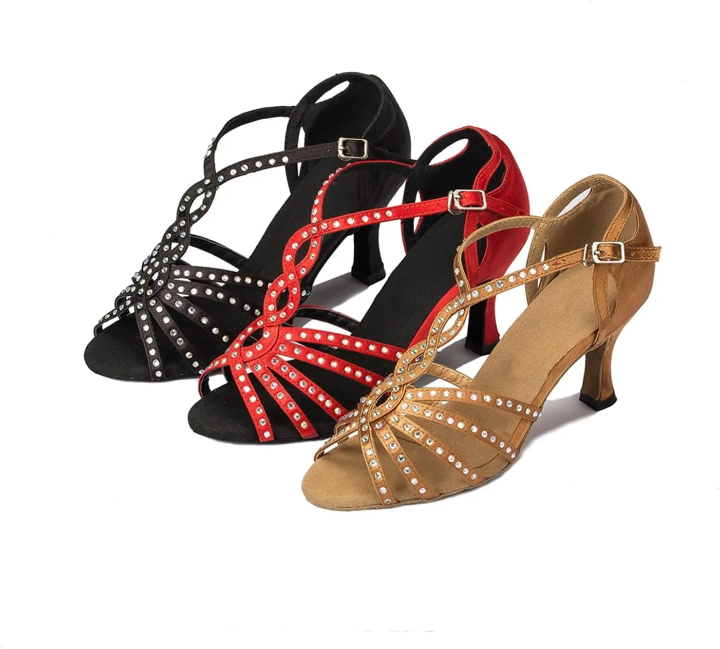 Comfortable Dancing Heels for Women Satin Party Wedding Sandals with Rhinestone