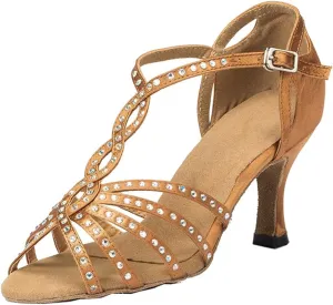 Comfortable Dancing Heels for Women Satin Party Wedding Sandals with Rhinestone