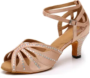 Comfortable Dancing Heels for Women Satin Party Wedding Sandals with Rhinestone