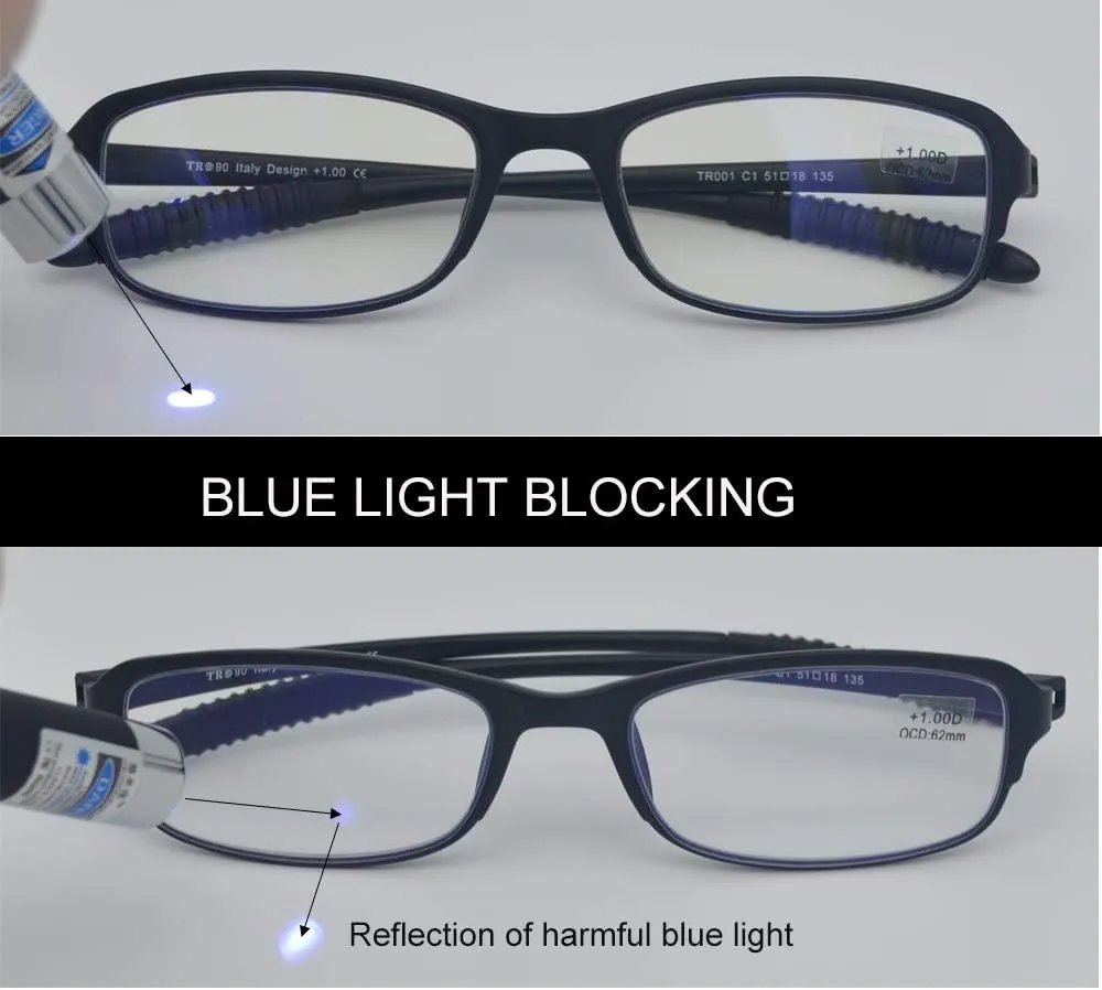 Computer Blue Light Blocking Reading Glasses(Flexible and Lightweight) Plastic Readers for Men and Women 2.50