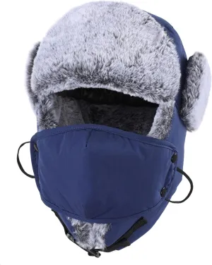 Connectyle Trapper Hat for Men Women Faux Fur Lined Winter Hat with Face Mask Water Repellent Cold Weater Outdoor Hat
