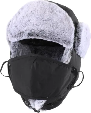 Connectyle Trapper Hat for Men Women Faux Fur Lined Winter Hat with Face Mask Water Repellent Cold Weater Outdoor Hat