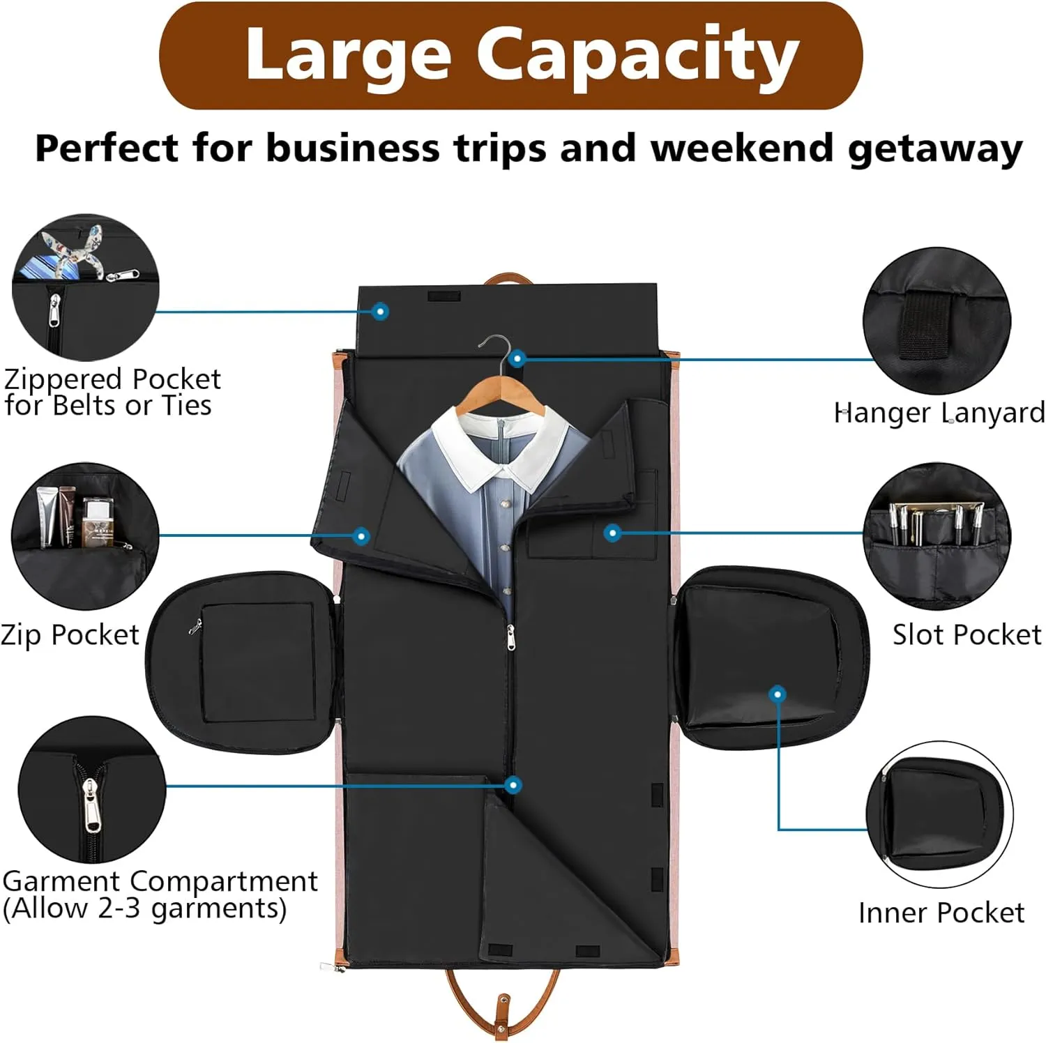 Convertible Garment Duffle Bags for Travel - Carry On Garment Bags With Toiletry Bag, Large Weekender Bags for Women Men 2 in 1 Hanging Suitcase Suit Travel Duffel Bags (Pink)