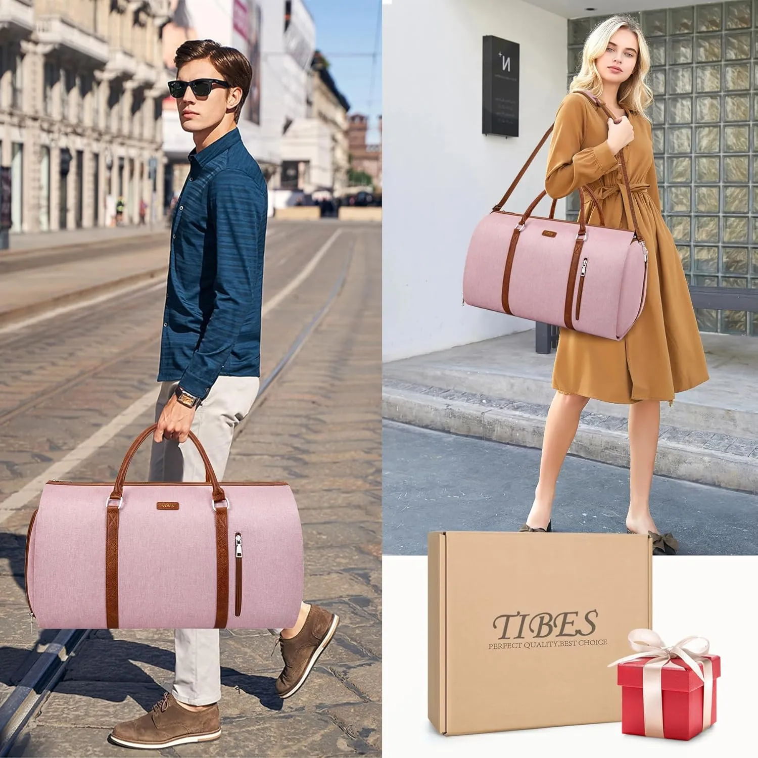 Convertible Garment Duffle Bags for Travel - Carry On Garment Bags With Toiletry Bag, Large Weekender Bags for Women Men 2 in 1 Hanging Suitcase Suit Travel Duffel Bags (Pink)