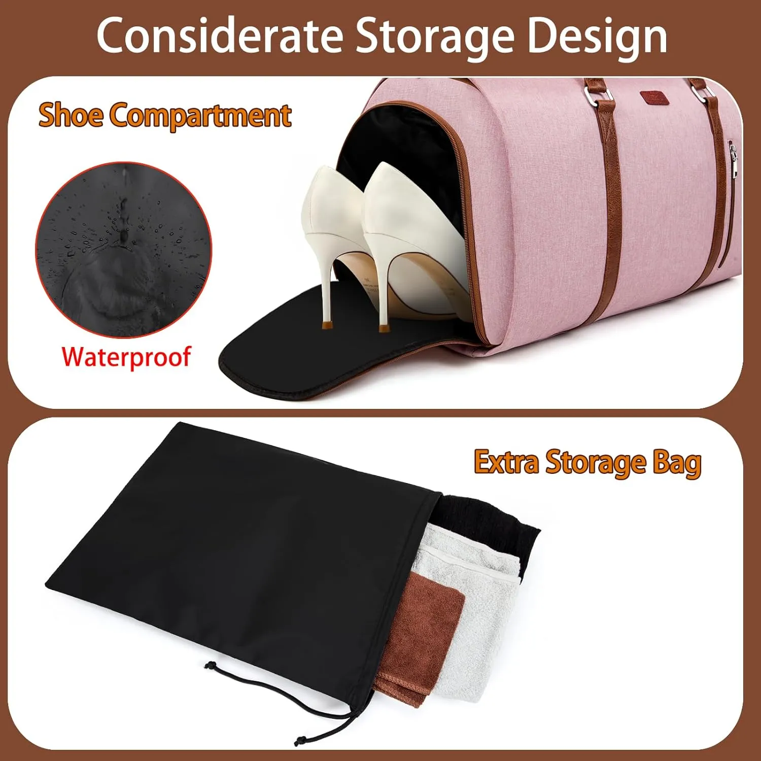 Convertible Garment Duffle Bags for Travel - Carry On Garment Bags With Toiletry Bag, Large Weekender Bags for Women Men 2 in 1 Hanging Suitcase Suit Travel Duffel Bags (Pink)