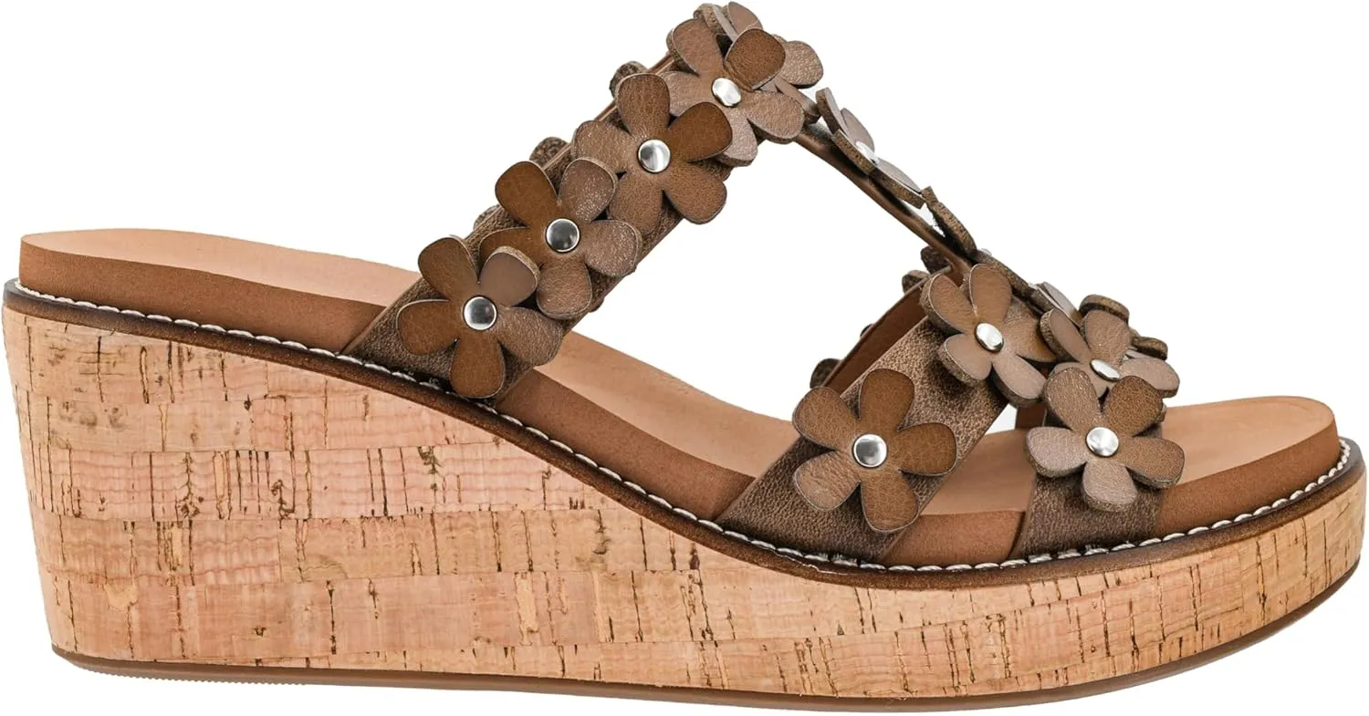 Corkys Footwear Mic Drop 2.5-inch Strappy Wedge Sandals - Floral Strap Details & Comfortable EVA Insoles