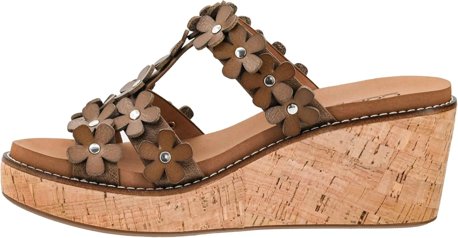 Corkys Footwear Mic Drop 2.5-inch Strappy Wedge Sandals - Floral Strap Details & Comfortable EVA Insoles