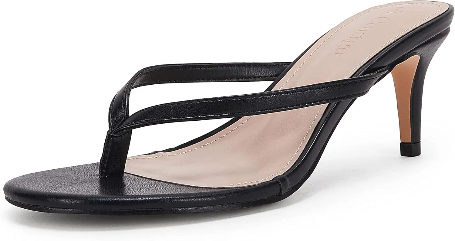Coutgo Women's Kitten Heel Flip Flops Slip On Thong Slide Sandals Comfortable Summer Beach Shoes