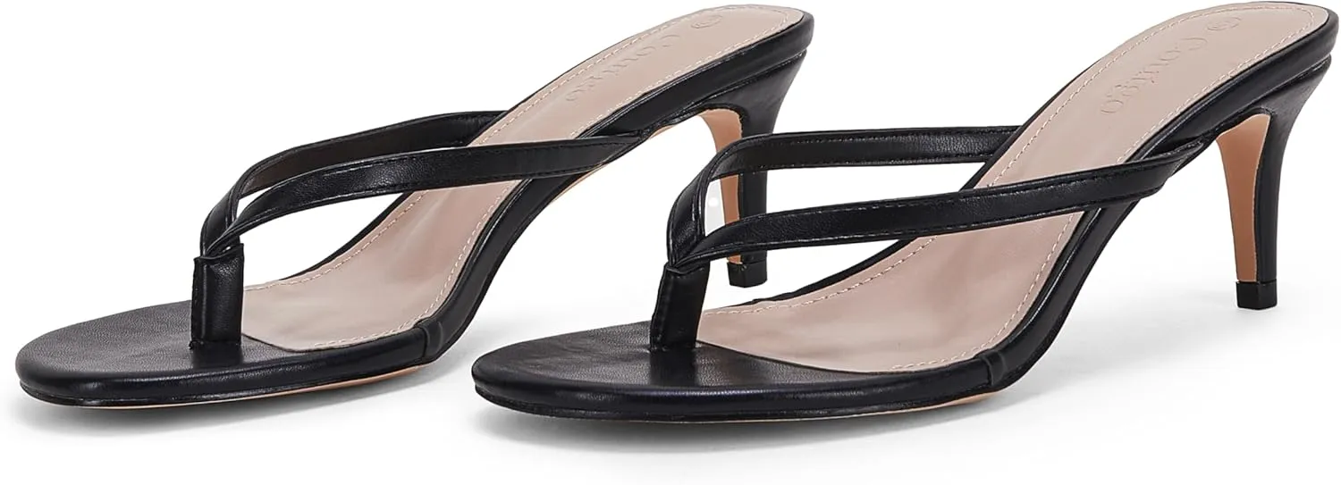 Coutgo Women's Kitten Heel Flip Flops Slip On Thong Slide Sandals Comfortable Summer Beach Shoes