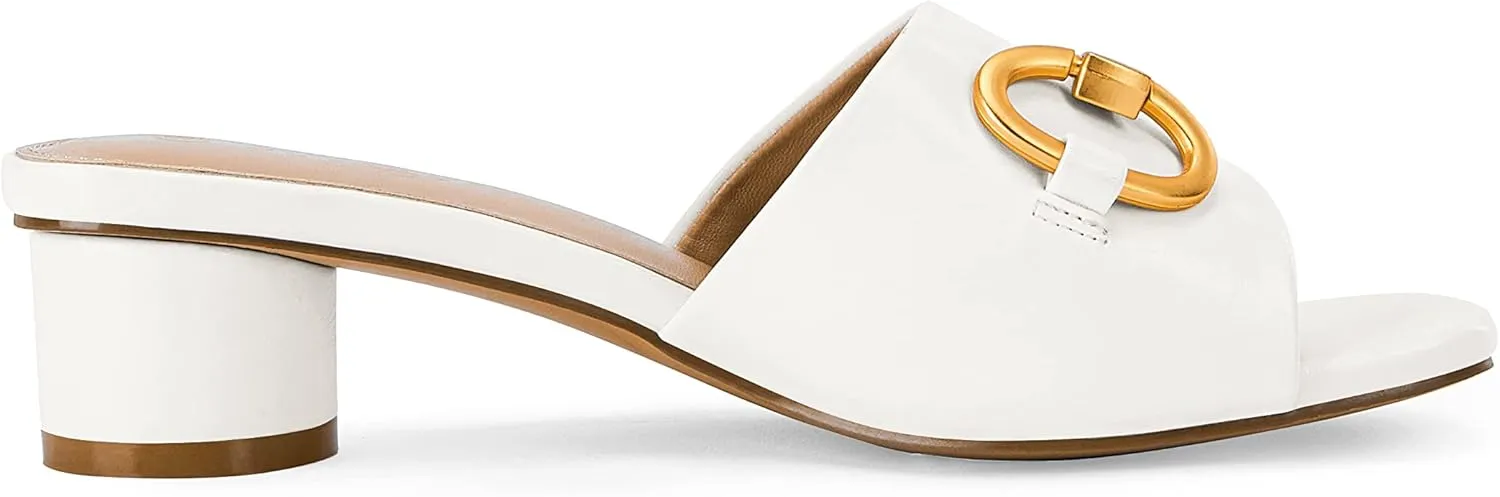 Coutgo Women's Slide Sandals Square Open Toe Slip on Comfortable Mules Block Low Heel Metal Chain Dressy Shoes