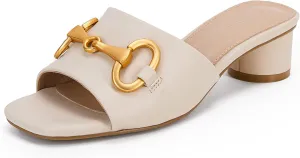 Coutgo Women's Slide Sandals Square Open Toe Slip on Comfortable Mules Block Low Heel Metal Chain Dressy Shoes