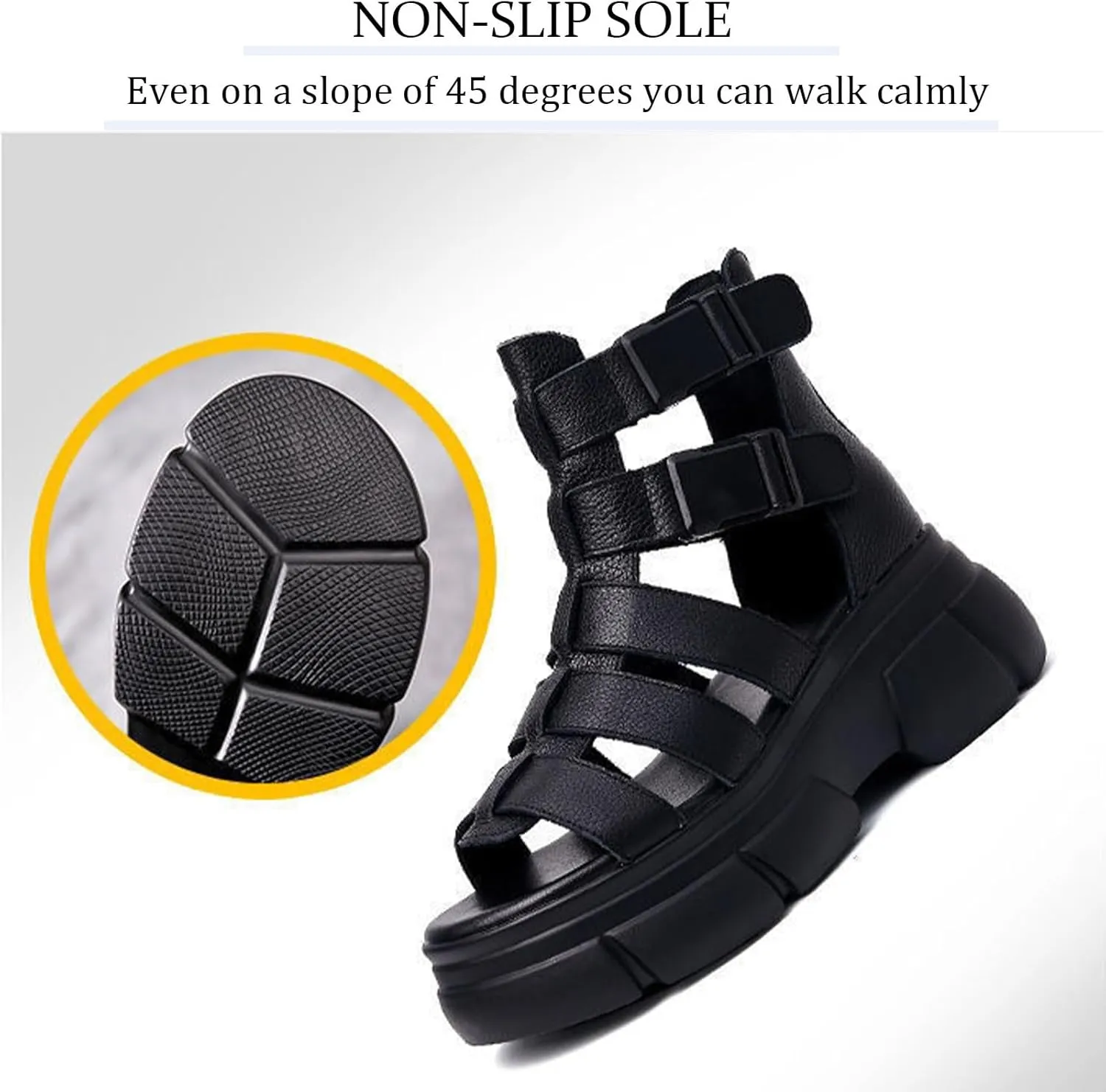 Crepuscute Women's Platform Wedge High Top Gladiator Sandal Adjustable Zipper with Buckle open toe Caged Roman Sandals Breathable Round Toe Casual Wedge Heel Dress Shoes