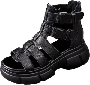 Crepuscute Women's Platform Wedge High Top Gladiator Sandal Adjustable Zipper with Buckle open toe Caged Roman Sandals Breathable Round Toe Casual Wedge Heel Dress Shoes