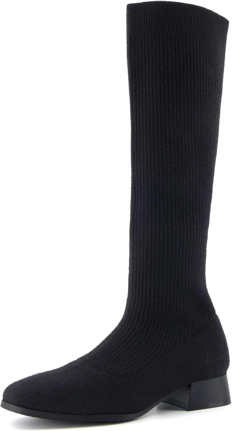 CUSHIONAIRE Rialto Women’s Knee-High Stretch Boot – Slip-On Tall Shaft Boot with Memory Foam & Low Block Heel