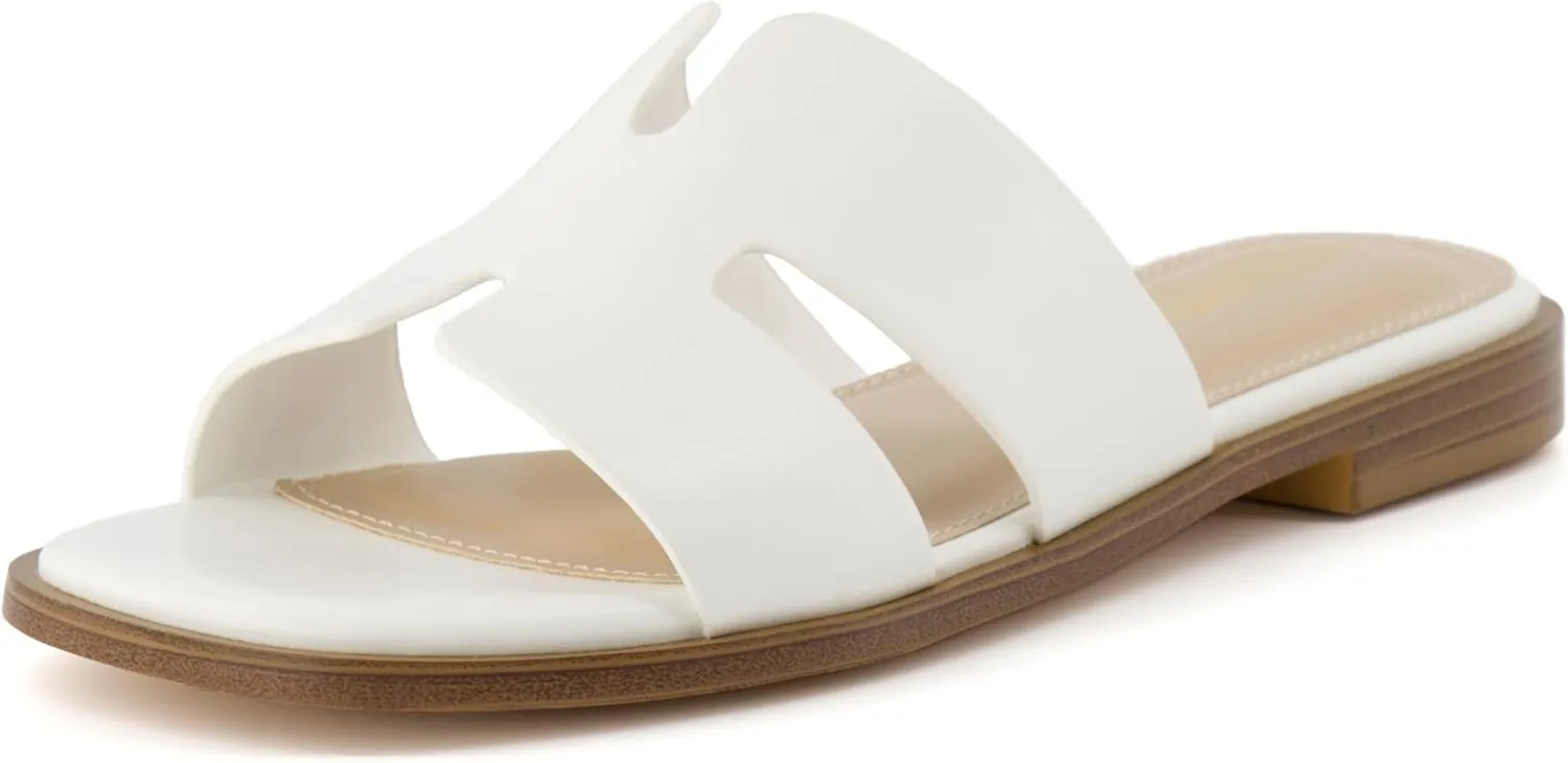 CUSHIONAIRE Voyage Cutout Strap Slides for Women, Slip On Summer Flats, Trendy Footwear, Comfortable Vacation Style Sandals for Women 2025