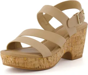 CUSHIONAIRE Women's Russ cork wedge sandal  Memory Foam, Wide Widths Available