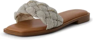 CUSHIONAIRE Women's Verse woven rhinestone slide sandal  Memory Foam, Wide Widths Available
