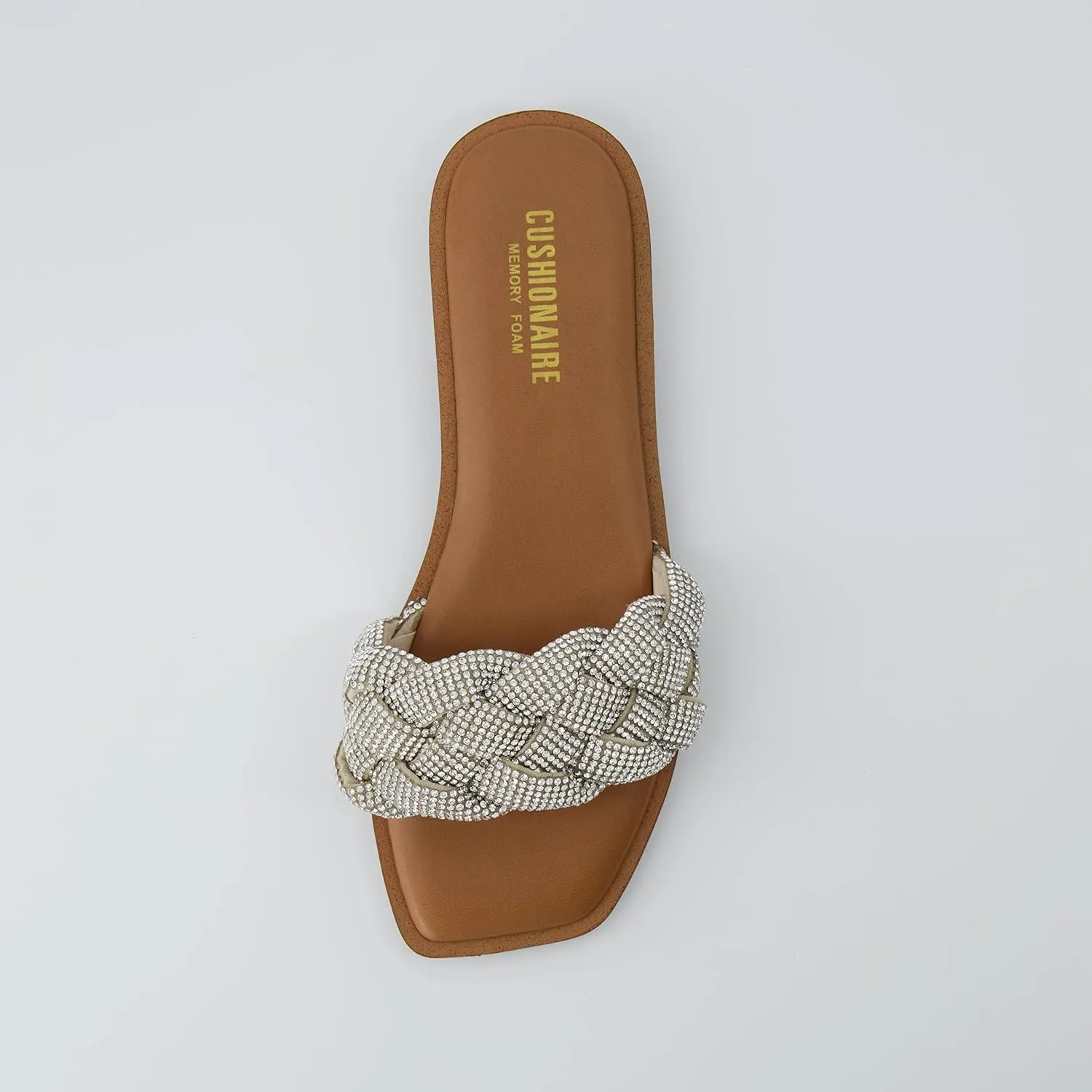 CUSHIONAIRE Women's Verse woven rhinestone slide sandal  Memory Foam, Wide Widths Available