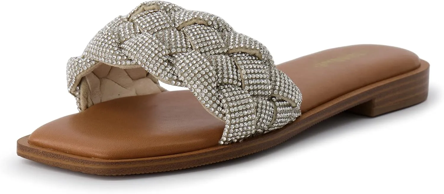 CUSHIONAIRE Women's Verse woven rhinestone slide sandal  Memory Foam, Wide Widths Available