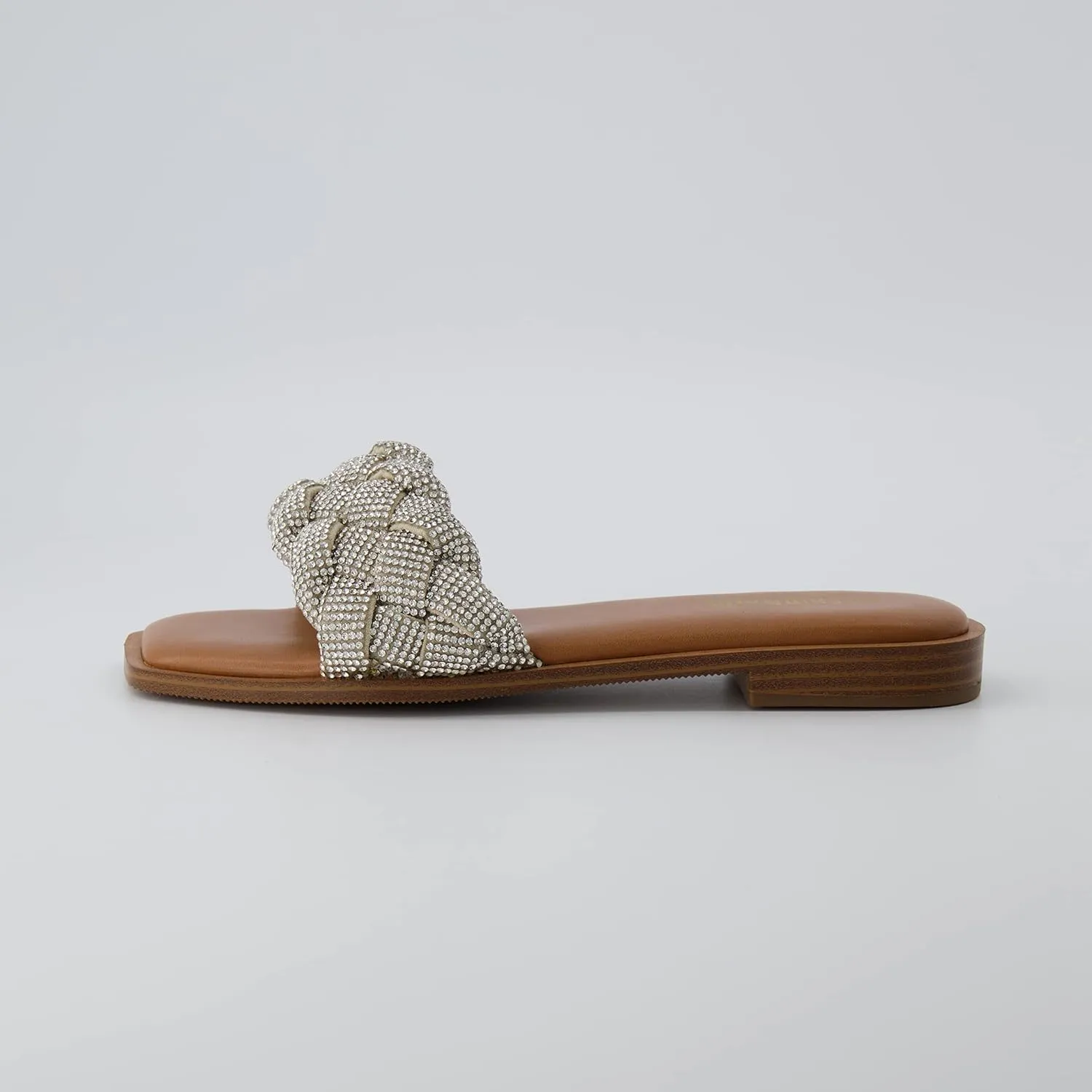 CUSHIONAIRE Women's Verse woven rhinestone slide sandal  Memory Foam, Wide Widths Available