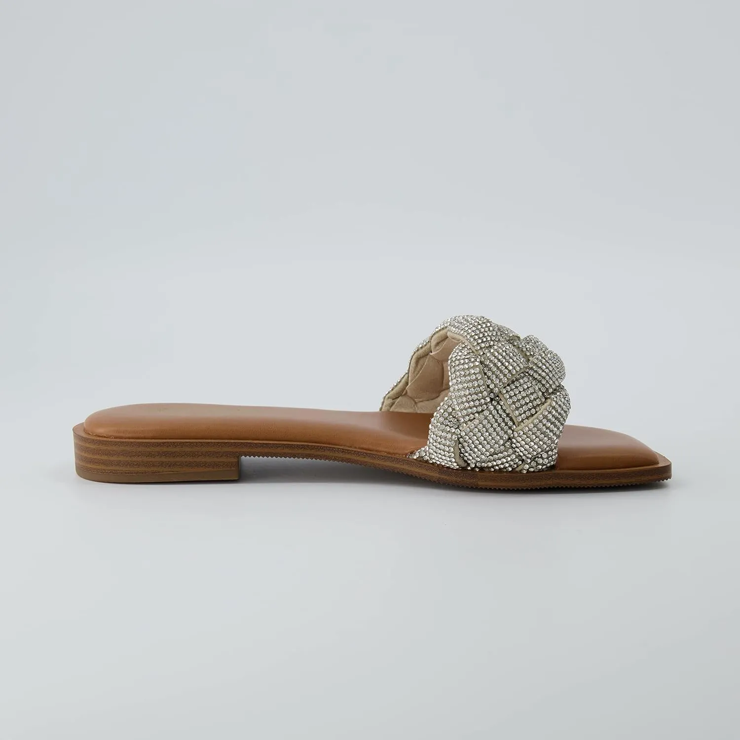 CUSHIONAIRE Women's Verse woven rhinestone slide sandal  Memory Foam, Wide Widths Available