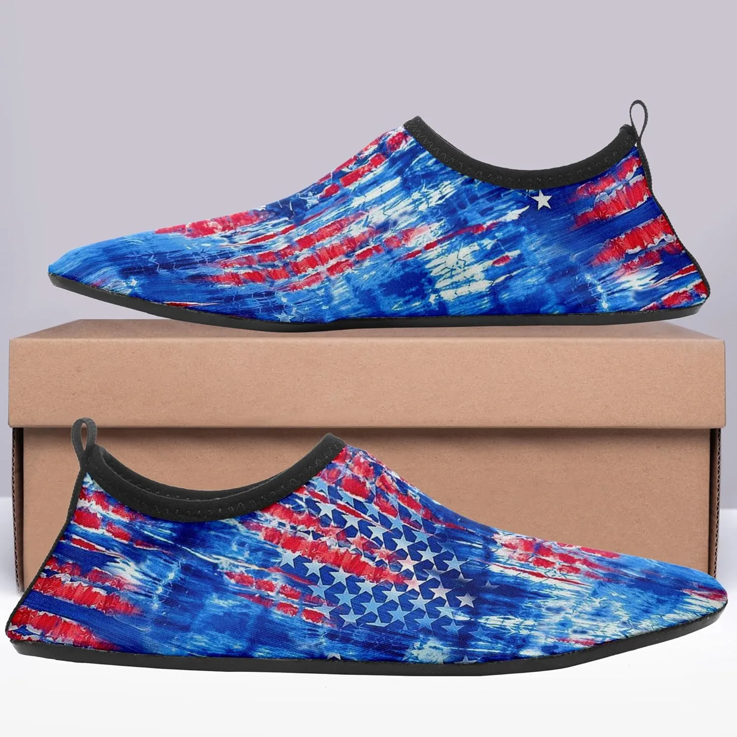 Customizable USA Flag Quick-Dry Water Shoes Stretch Fabric Slip-On Barefoot Beach Shoes Aqua Yoga Socks for Swim Surf