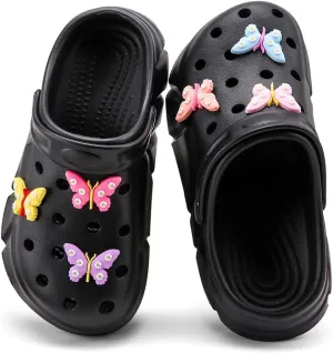 Cute Butterfly-Themed Lightweight Girls' Clogs, Platform Soft Sole Closed Toe EVA Home Garden Clog Shoes, Two-Way Wear Breathable Beach Clogs, Trendy Non-Slip Slip-On Sandals
