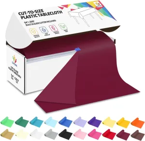 CXPSINC 54 Inch X 200 Feet Plastic Table Cover Roll Disposable Tablecloth with Slide Cutter for All Type/Shape Tables | Picnic, Party, Banquet, Birthdays, Weddings (Burgundy)