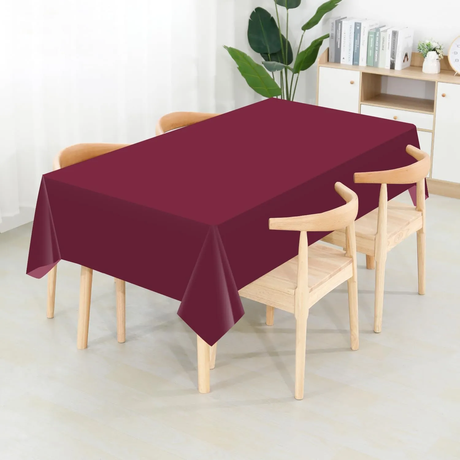 CXPSINC 54 Inch X 200 Feet Plastic Table Cover Roll Disposable Tablecloth with Slide Cutter for All Type/Shape Tables | Picnic, Party, Banquet, Birthdays, Weddings (Burgundy)