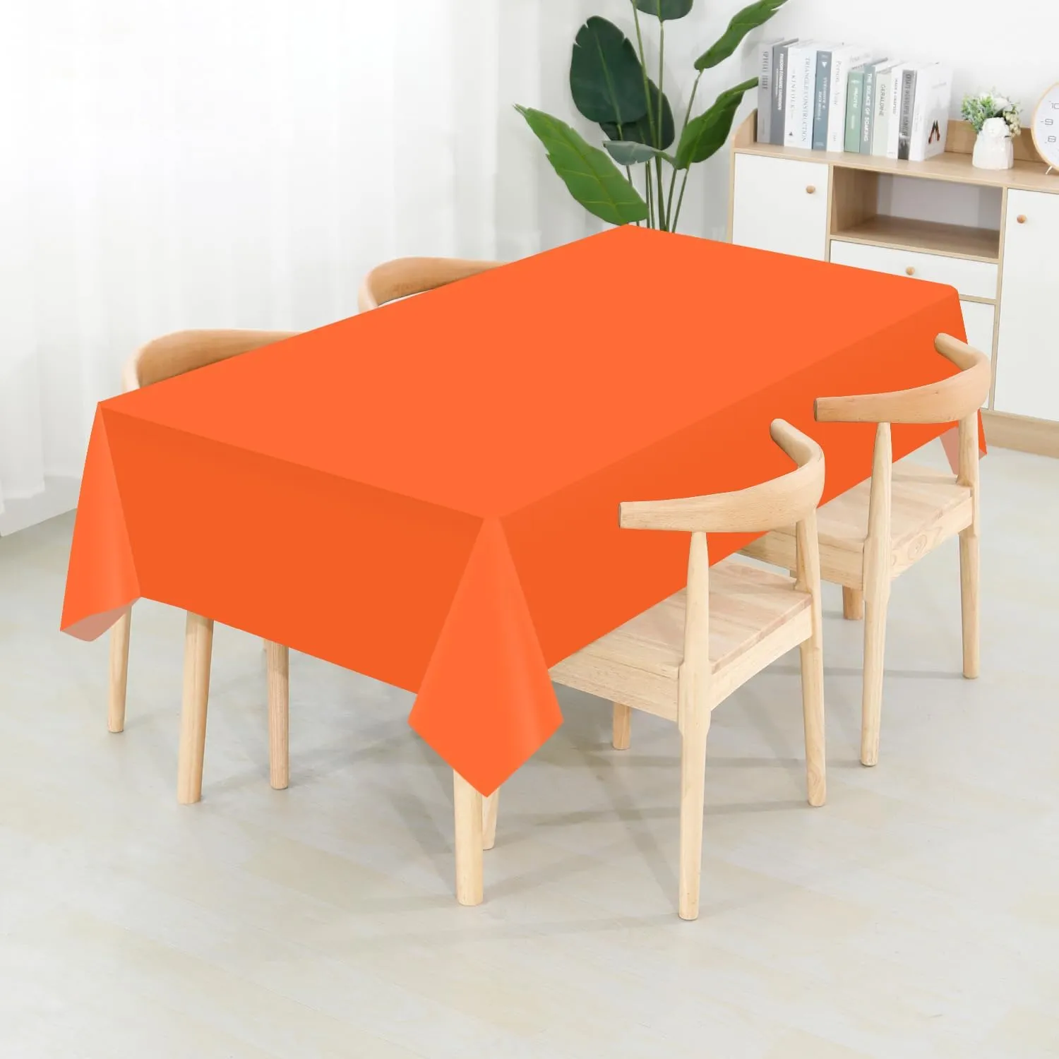 CXPSINC 54 Inch X 200 Feet Plastic Table Cover Roll Disposable Tablecloth with Slide Cutter for All Type/Shape Tables | Picnic, Party, Banquet, Birthdays, Weddings (Orange)