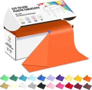 CXPSINC 54 Inch X 200 Feet Plastic Table Cover Roll Disposable Tablecloth with Slide Cutter for All Type/Shape Tables | Picnic, Party, Banquet, Birthdays, Weddings (Orange)