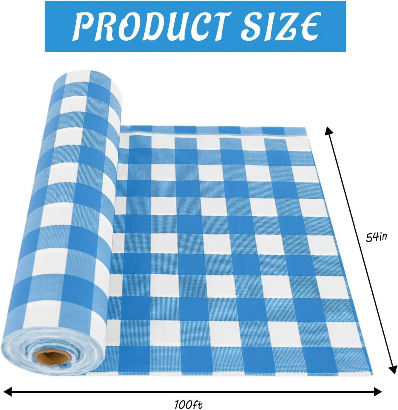 CXPSINC Plastic Table Cover Roll with Slide Cutter, Disposable Tablecloth Roll for Picnic, Party, Banquet, Birthdays, Weddings (Blue Checkered, 54 Inch X 100 Feet)