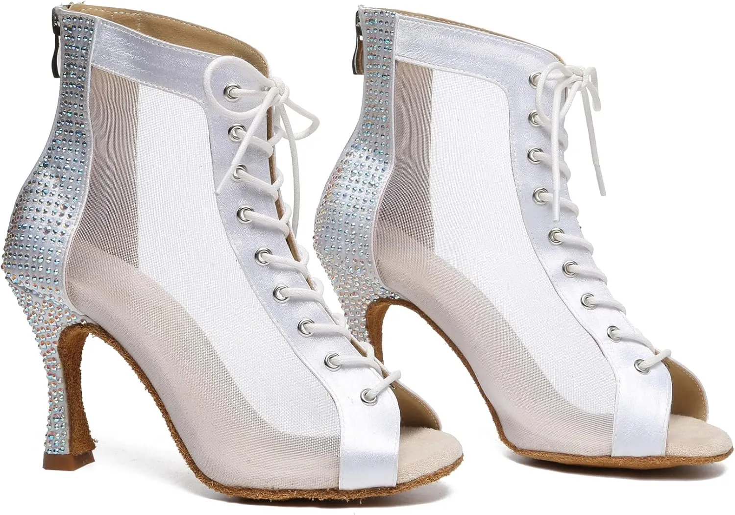Dance Practice Shoes for Women Mesh Ballroom Sandals Heels Party Prom Ankle Booties with Zip