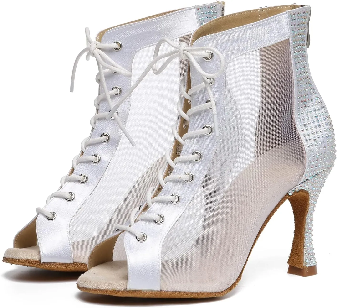 Dance Practice Shoes for Women Mesh Ballroom Sandals Heels Party Prom Ankle Booties with Zip