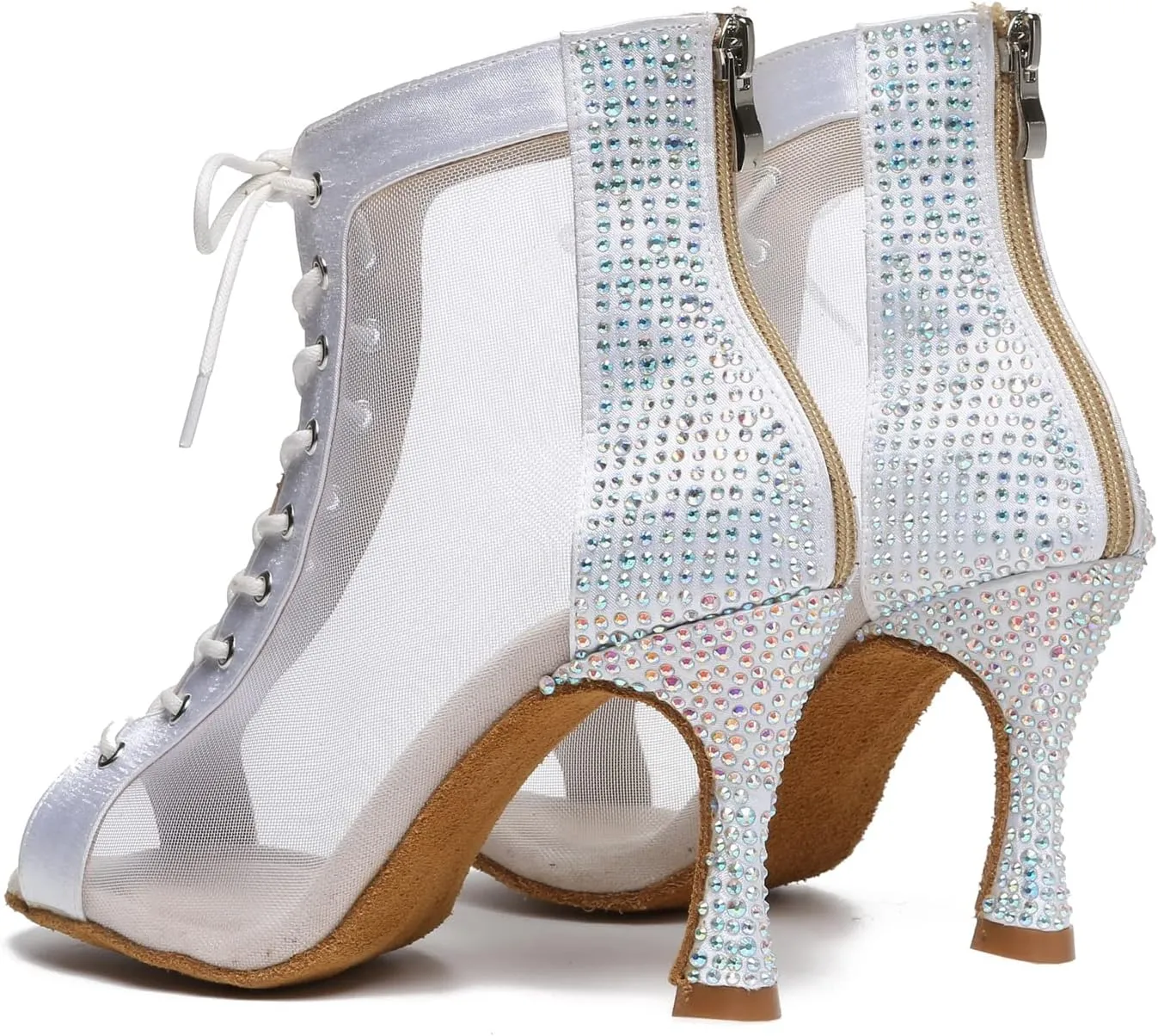 Dance Practice Shoes for Women Mesh Ballroom Sandals Heels Party Prom Ankle Booties with Zip