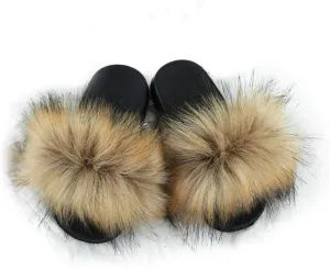 DAYISS Girls Faux Fur Slides Sandals Furry Slippers Fuzzy Fluffy House Slide Open Toe for Toddler Little Kids