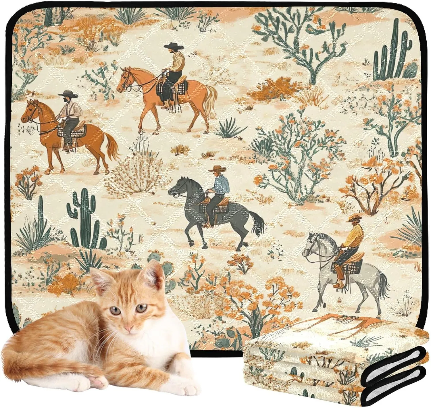 Desert Horseback Riding Washable Pee Pads for Dogs,Absorbent Reusable Puppy Pads Pet Training Pads for Whelping, Playpen, Crate, Bed Sx3