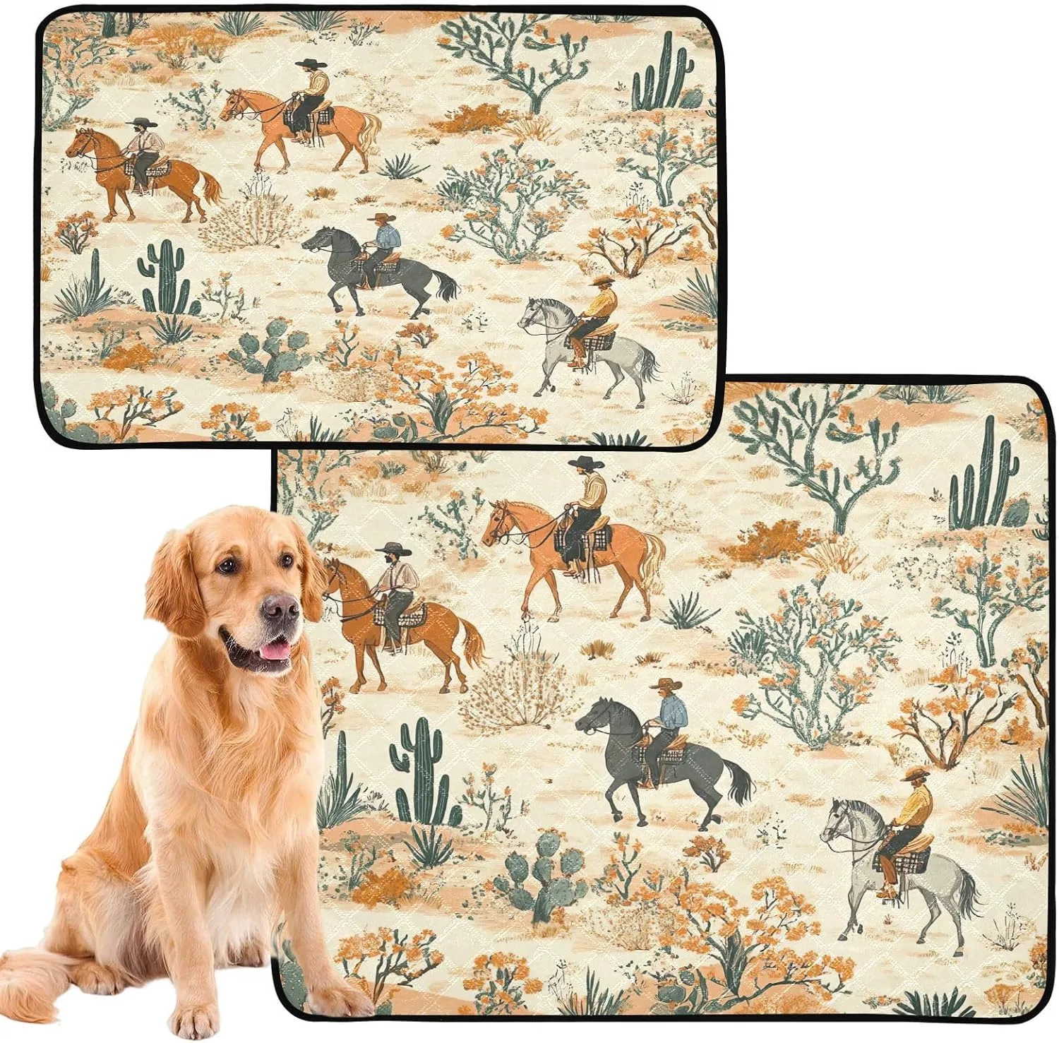 Desert Horseback Riding Washable Pee Pads for Dogs,Absorbent Reusable Puppy Pads Pet Training Pads for Whelping, Playpen, Crate, Bed Sx3
