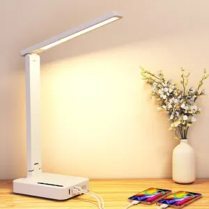 Desk Lamps for Home Office,Modern LED Desk Lamp for Dorm with 3 USB Charging Port 2 AC Power Outlets,9 Lighting Mode,Touch/Timer/Eye-Caring Foldable Study Table Lamp,College Dorm Essentials Desk Light