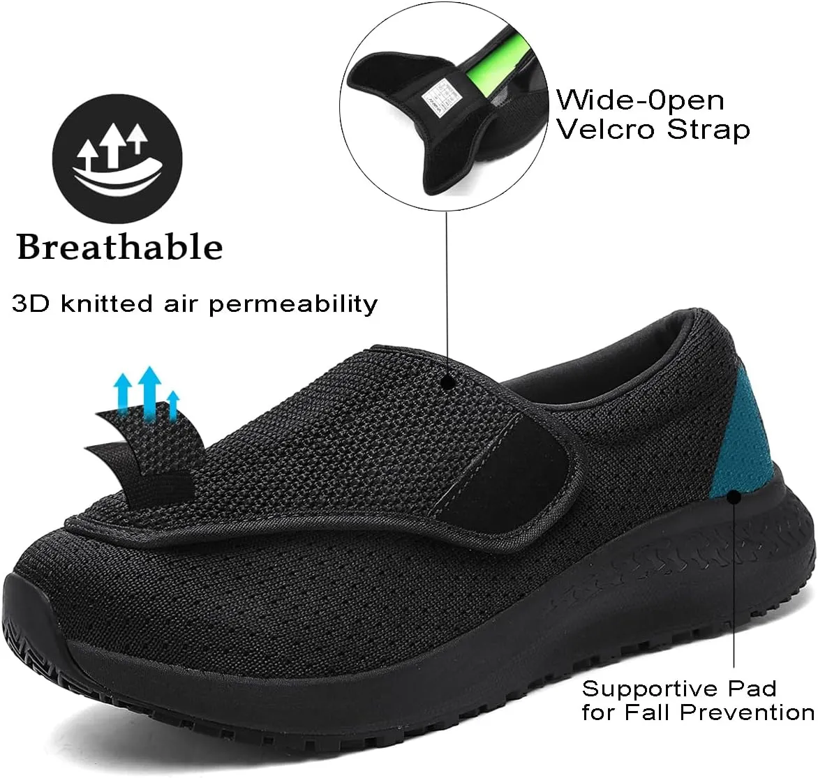 Diabetic Shoes for Men and Women, Adjustable Slip-On Wide Walking Shoes for Swollen Feet, Orthopedic Foot Pain Relief, Neuropathy - EasyTop Wings