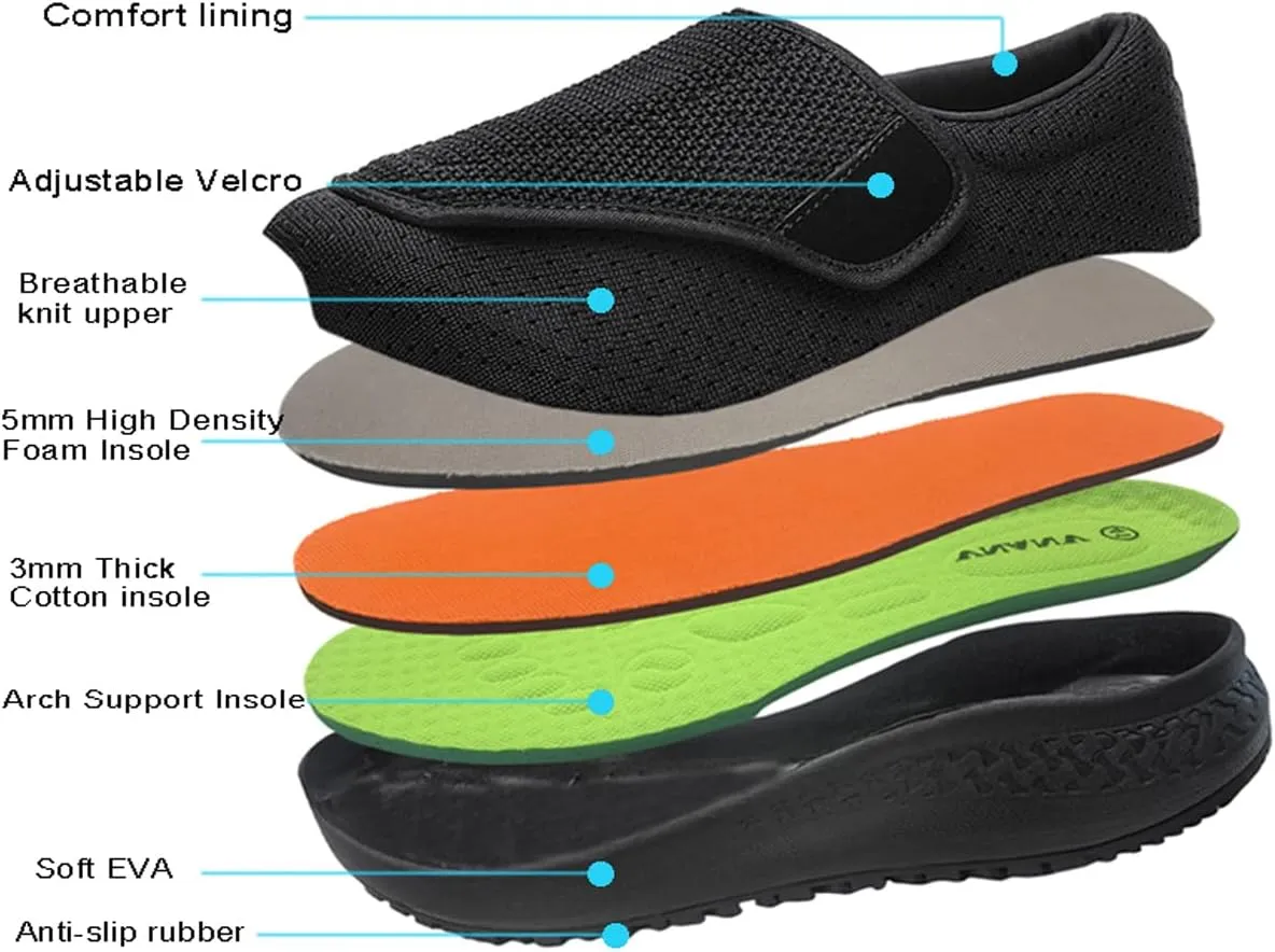 Diabetic Shoes for Men and Women, Adjustable Slip-On Wide Walking Shoes for Swollen Feet, Orthopedic Foot Pain Relief, Neuropathy - EasyTop Wings