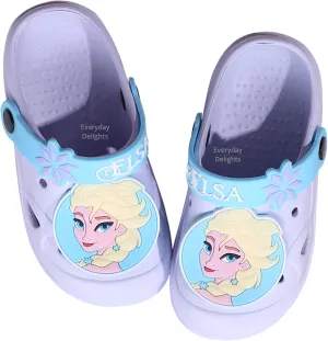 Disney Frozen Elsa Clogs Slip on Water Shoes Casual Summer for Girls Kids Children - Purple XS Size