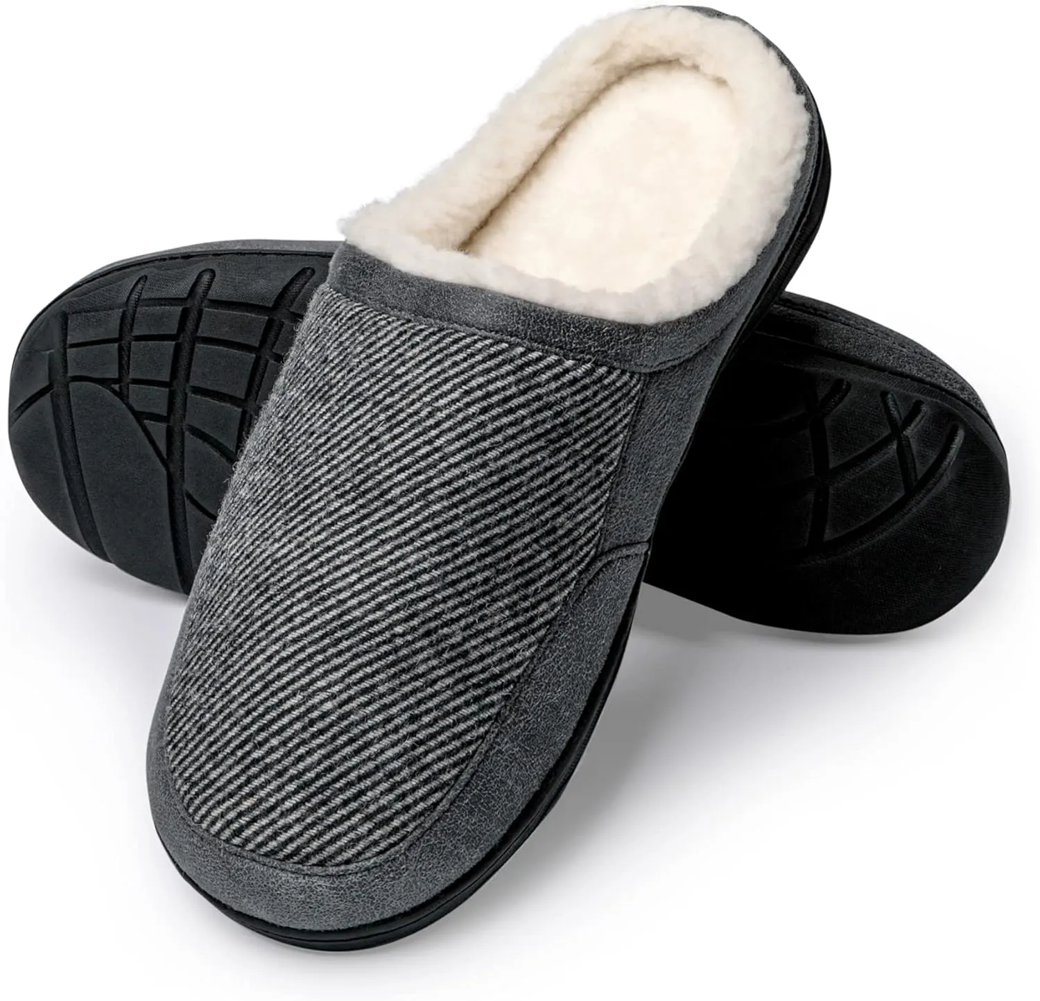 DREAM PAIRS Men's Cozy Memory Foam Slippers with Fuzzy Wool-Like Lining, Slip-on Washable Indoor Outdoor House Shoes