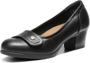 DREAM PAIRS Women's Chunky Comfortable Closed Toe Low Block Heels Work Round Toe Dress Wedding Adjustable Slip On Pumps Shoes